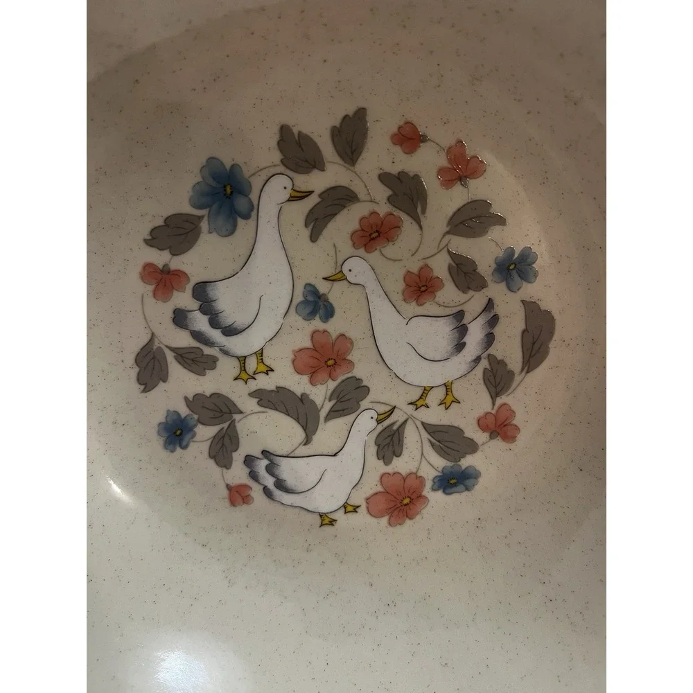 Vtg Cottagecore Geese Serving Bowl Country Classics Farmhouse Goose Stoneware
